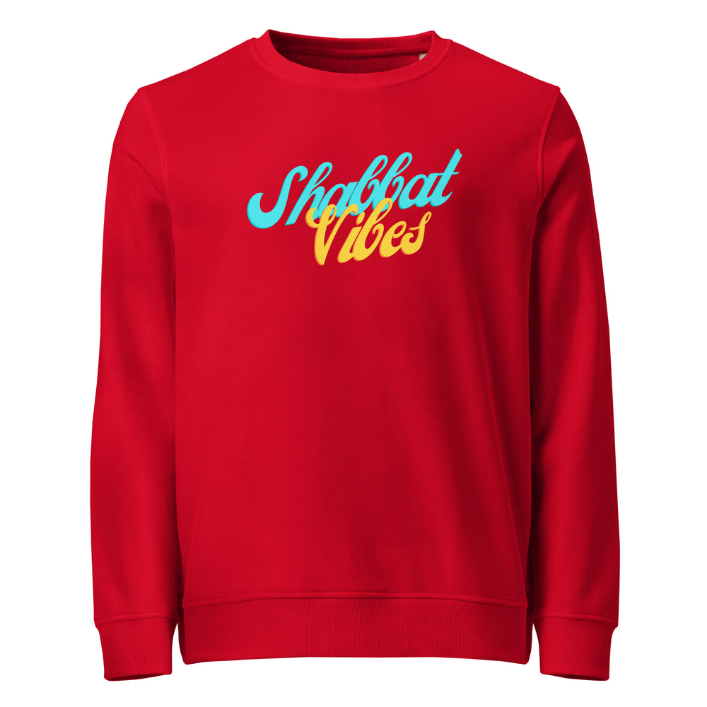 Shabbat Vibes Jewish pride organic sweatshirt in Red - back view