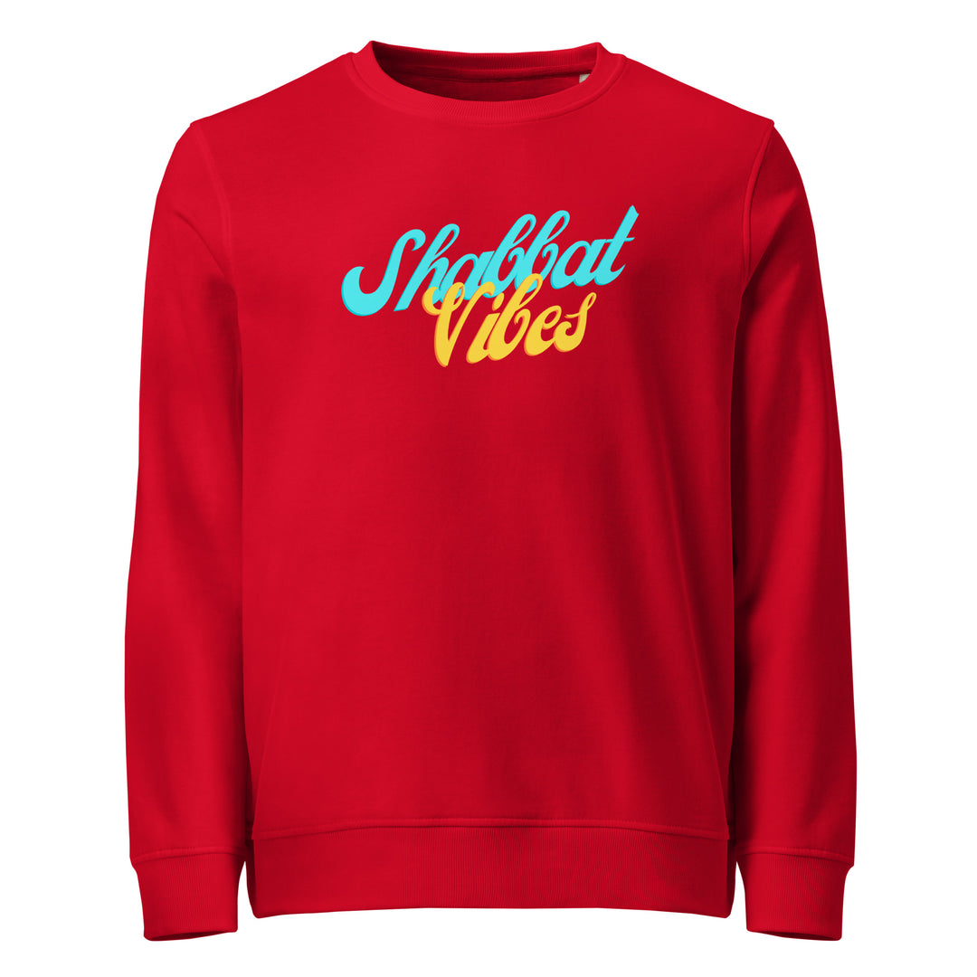 Shabbat Vibes Jewish pride organic sweatshirt in Red - back view
