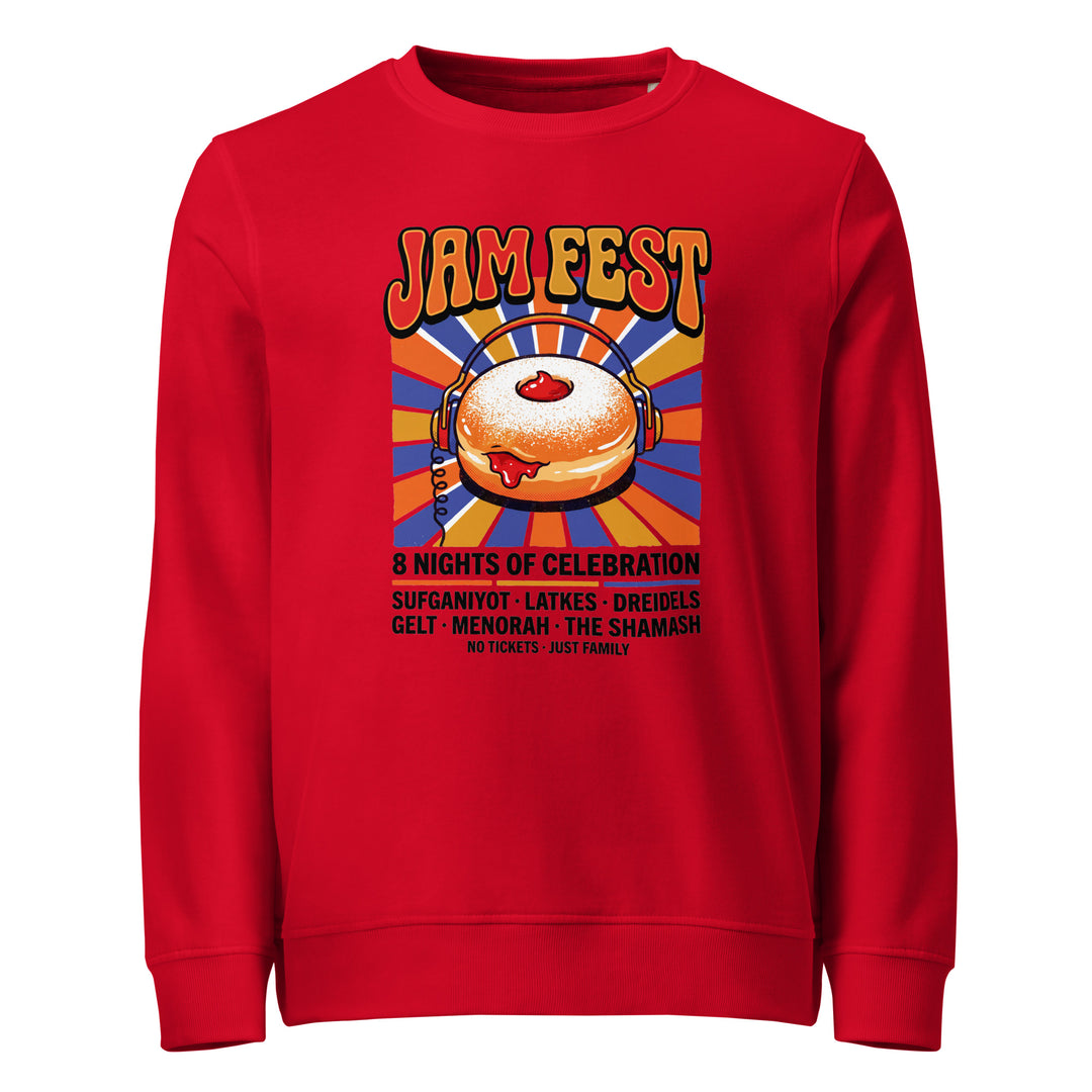 Jam Fest 8 Nights Jewish pride organic sweatshirt in Red - back view