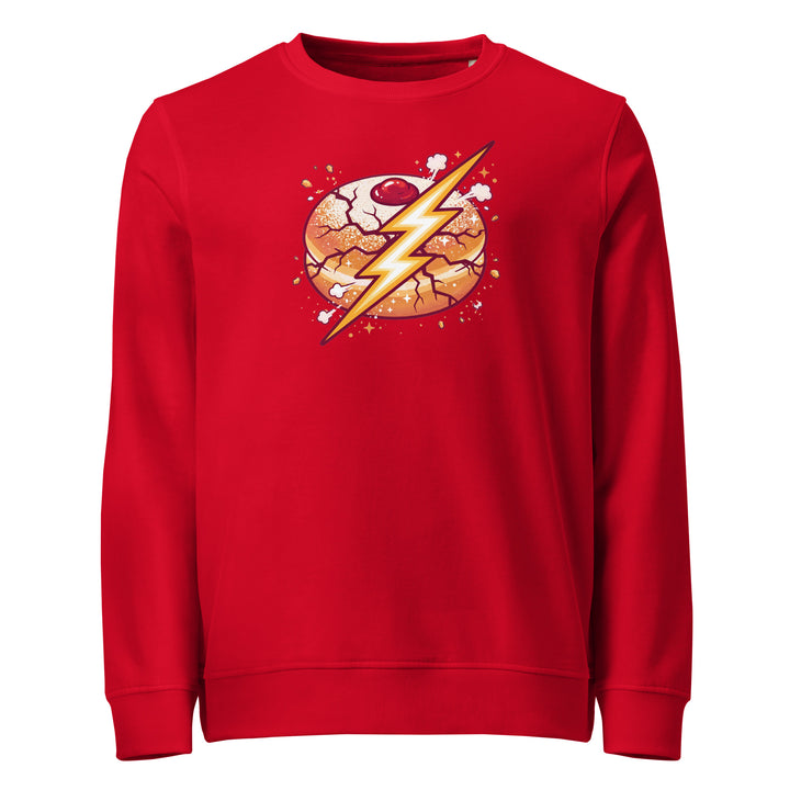 Sufganiyah Lightning Jewish pride organic sweatshirt in Red - detail view