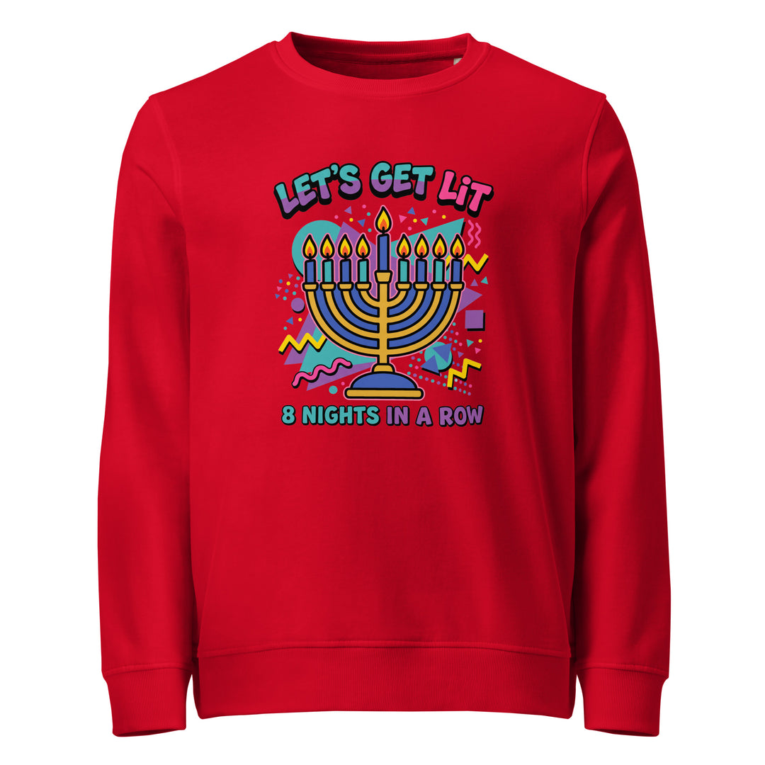 Lets Get Lit 90s Jewish pride organic sweatshirt in Red - front view