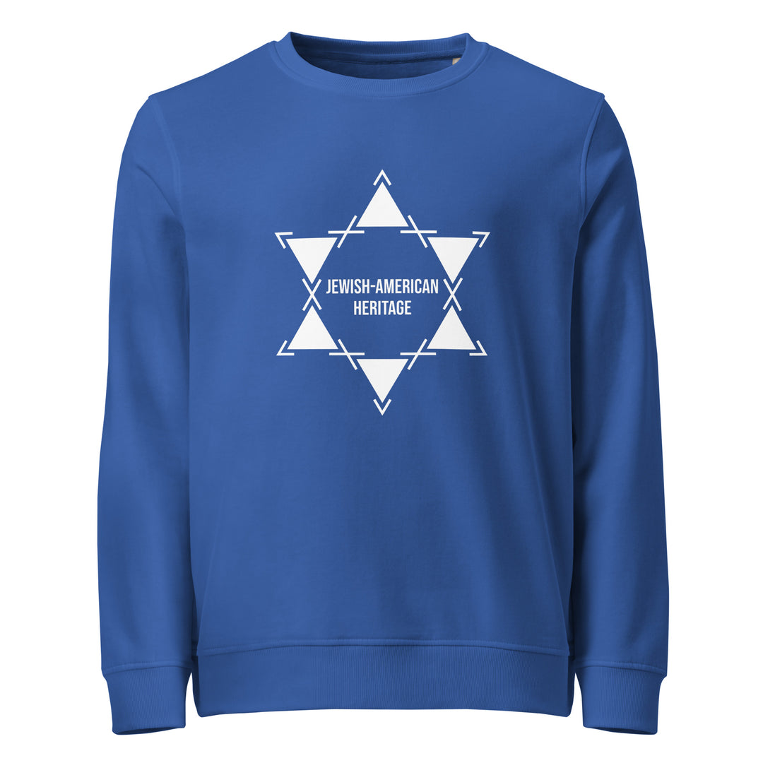 Jewish American Heritage Jewish pride organic sweatshirt in Royal Blue - side view