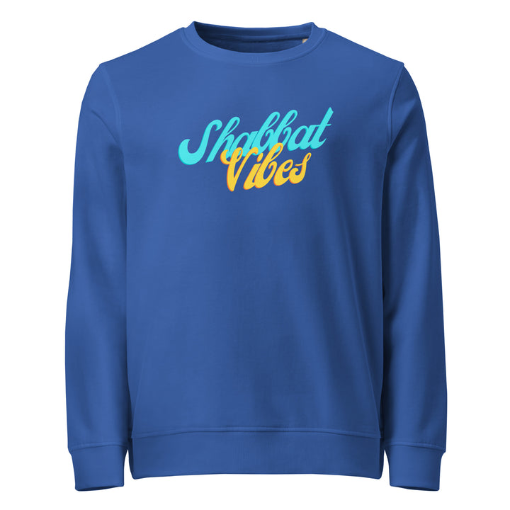 Shabbat Vibes Jewish pride organic sweatshirt in Royal Blue - lifestyle shot