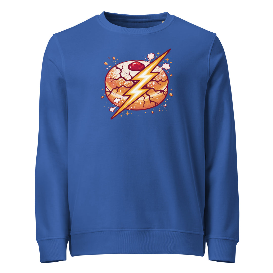 Sufganiyah Lightning Jewish pride organic sweatshirt in Royal Blue - lifestyle shot