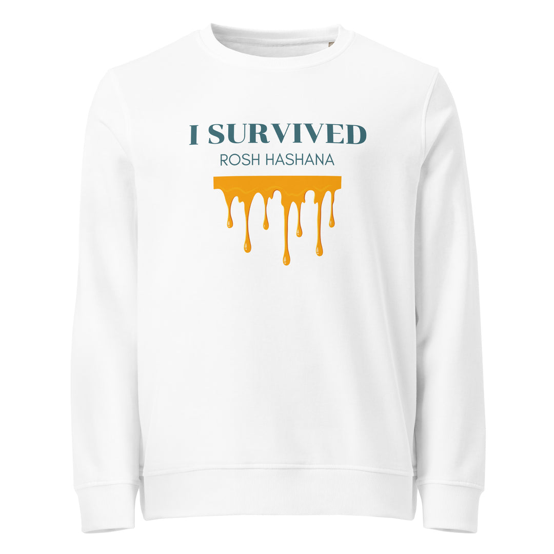 I Survived Rosh HaShana Jewish pride organic sweatshirt in White - front view