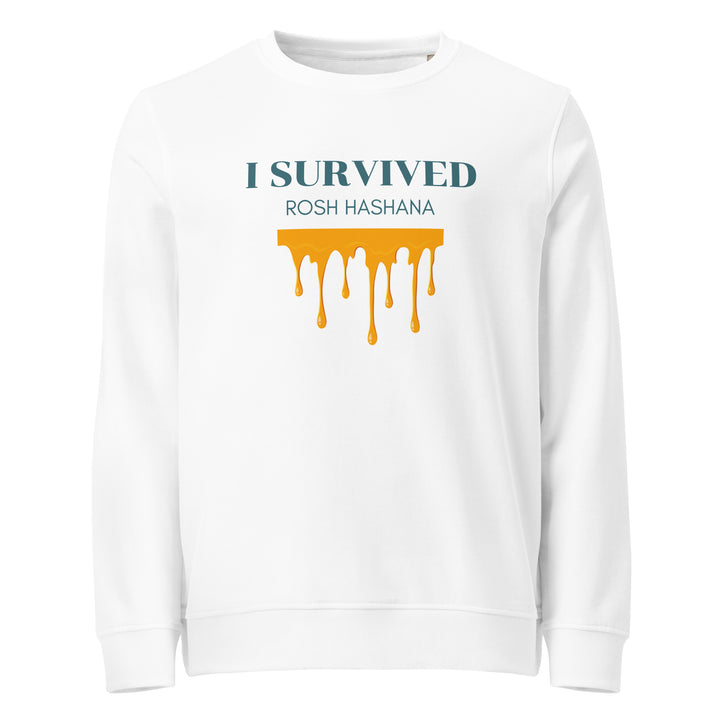 I Survived Rosh HaShana Jewish pride organic sweatshirt in White - front view