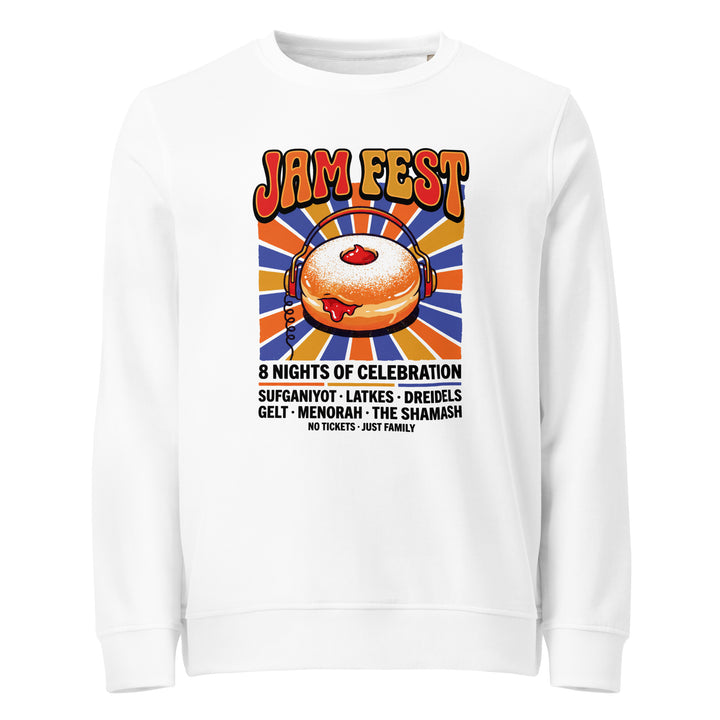 Jam Fest 8 Nights Jewish pride organic sweatshirt in White - flat lay