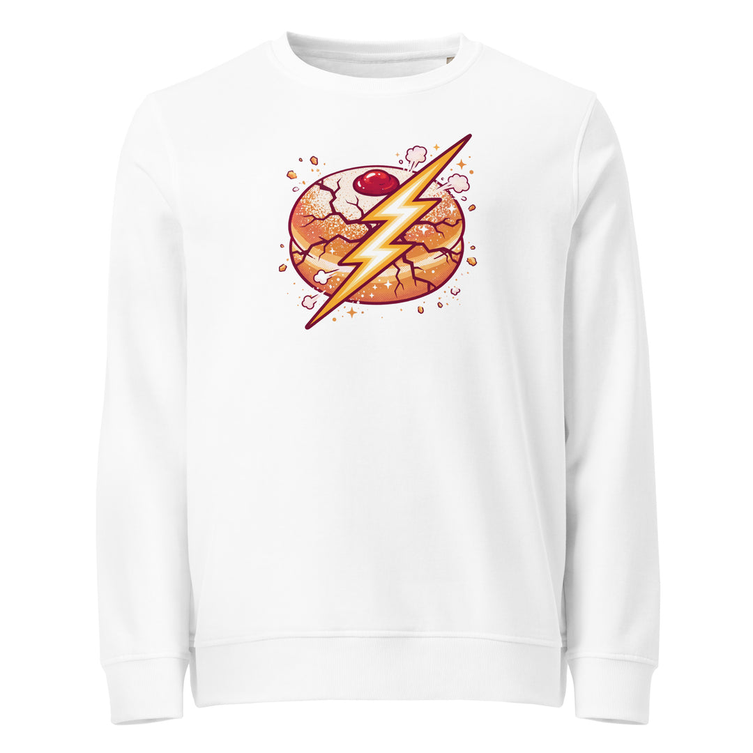 Sufganiyah Lightning Jewish pride organic sweatshirt in White - folded view
