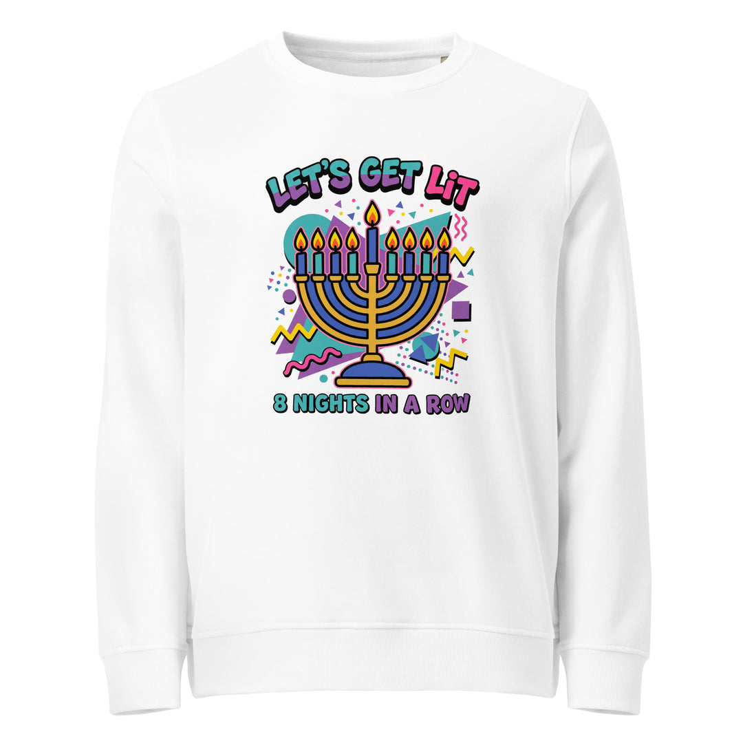 Lets Get Lit 90s Jewish pride organic sweatshirt in White - flat lay