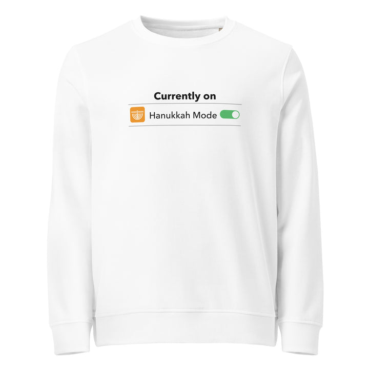 Hanukkah Mode Jewish pride organic sweatshirt in White - front view