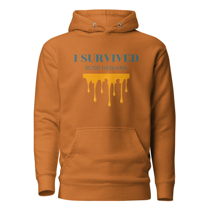 I Survived Rosh HaShana Jewish pride hoodie in Adobe - flat lay