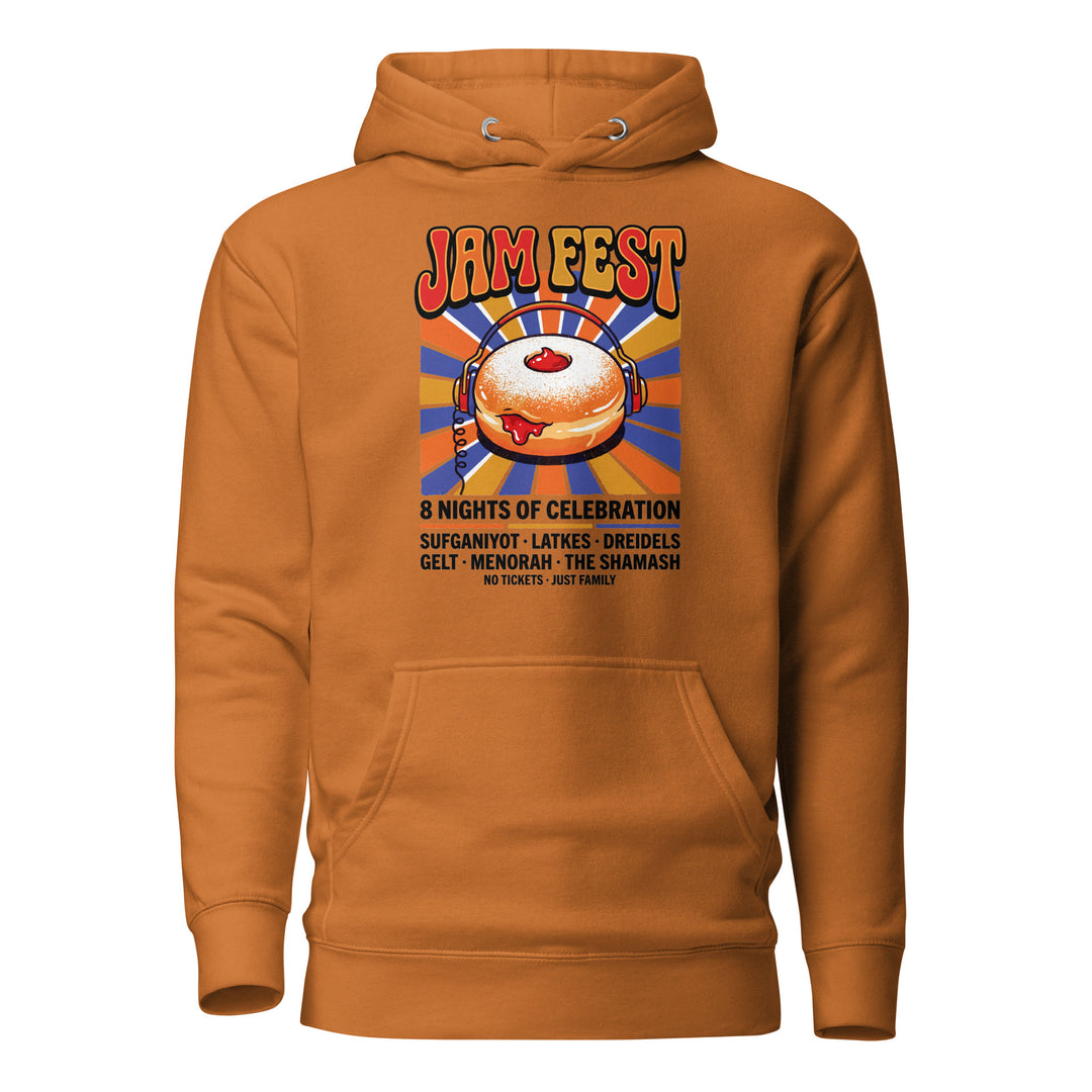Jam Fest 8 Nights Jewish pride hoodie in Adobe - front view