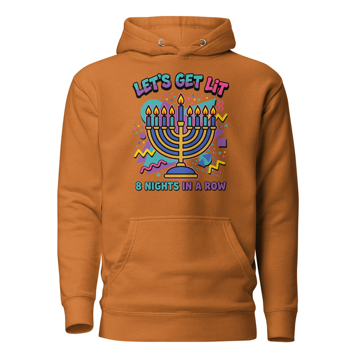 Lets Get Lit 90s Jewish pride hoodie in Adobe - lifestyle shot