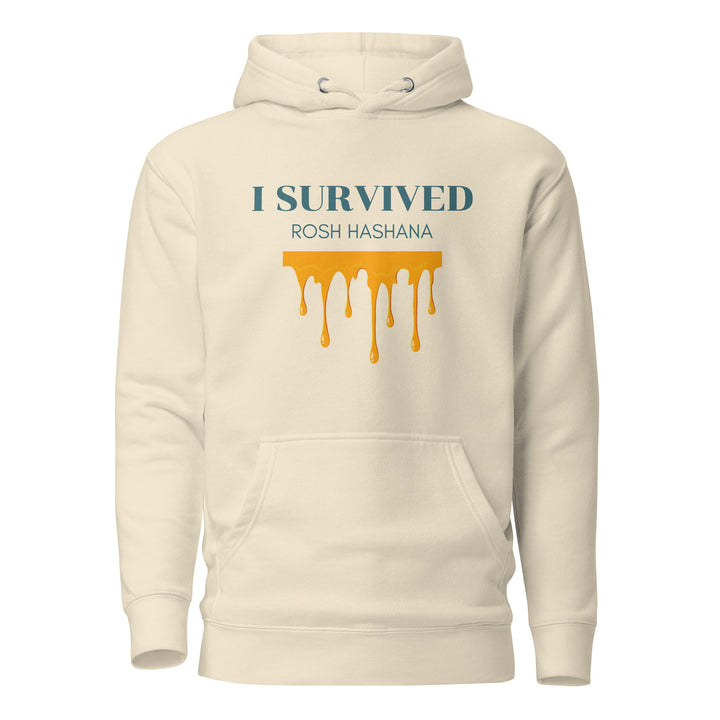 I Survived Rosh HaShana Jewish pride hoodie in Bone - close-up
