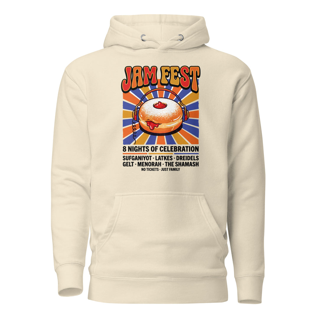 Jam Fest 8 Nights Jewish pride hoodie in Bone - flat lay