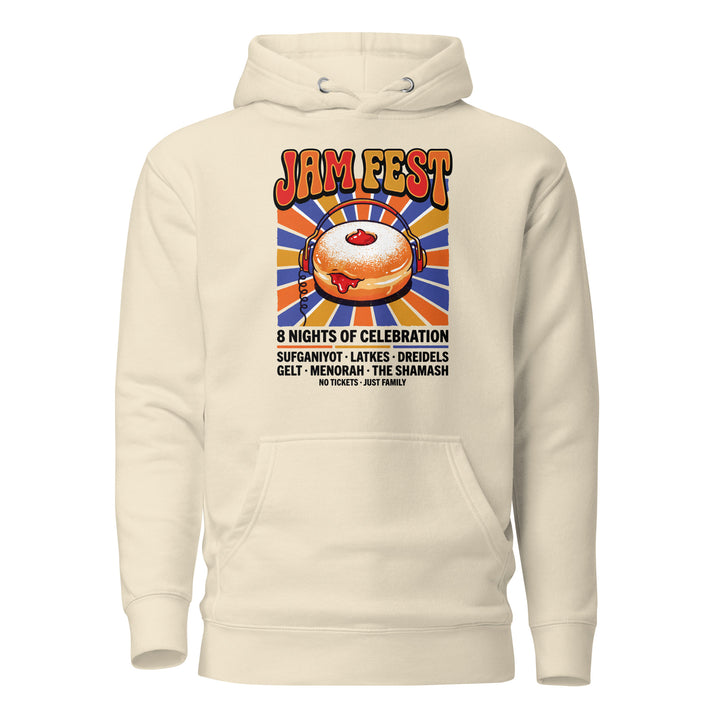 Jam Fest 8 Nights Jewish pride hoodie in Bone - flat lay