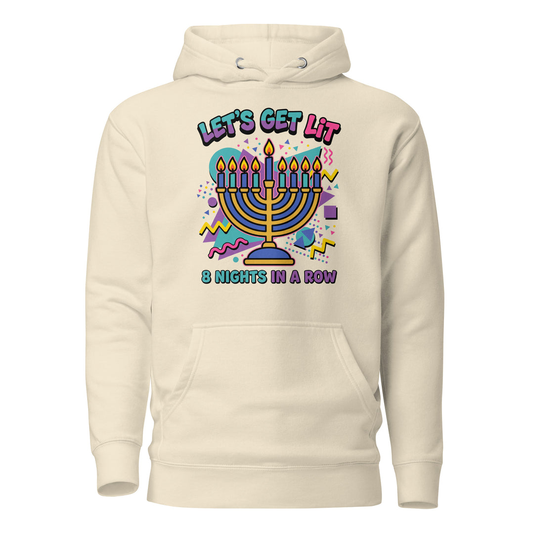 Lets Get Lit 90s Jewish pride hoodie in Bone - side view