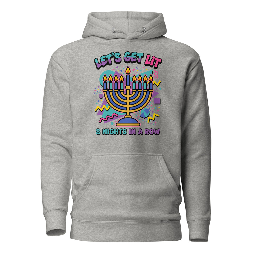 Lets Get Lit 90s Jewish pride hoodie in Carbon Grey - detail view