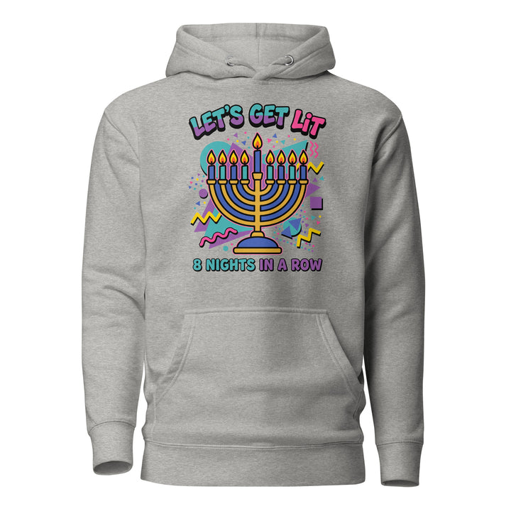 Lets Get Lit 90s Jewish pride hoodie in Carbon Grey - detail view