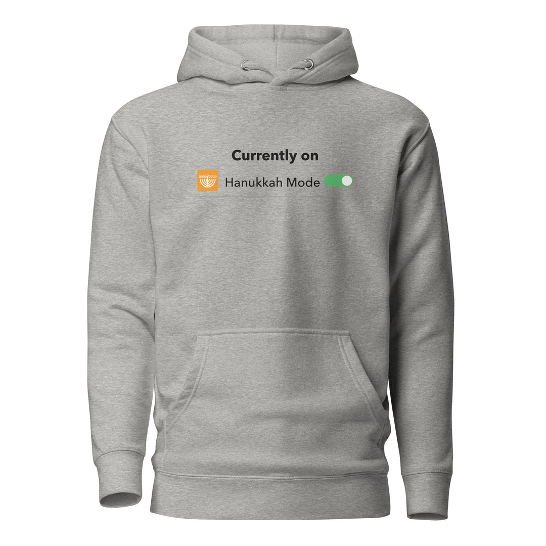 Hanukkah Mode Jewish pride hoodie in Carbon Grey - detail view