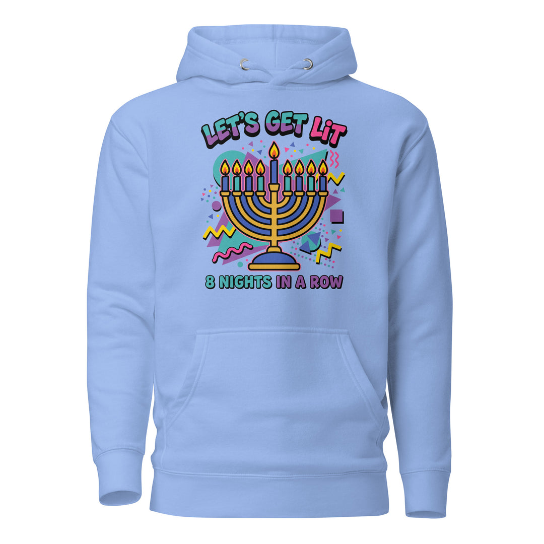 Lets Get Lit 90s Jewish pride hoodie in Carolina Blue - back view