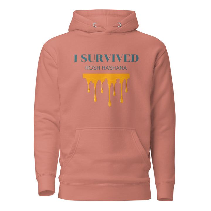 I Survived Rosh HaShana Jewish pride hoodie in Dusty Rose - lifestyle shot