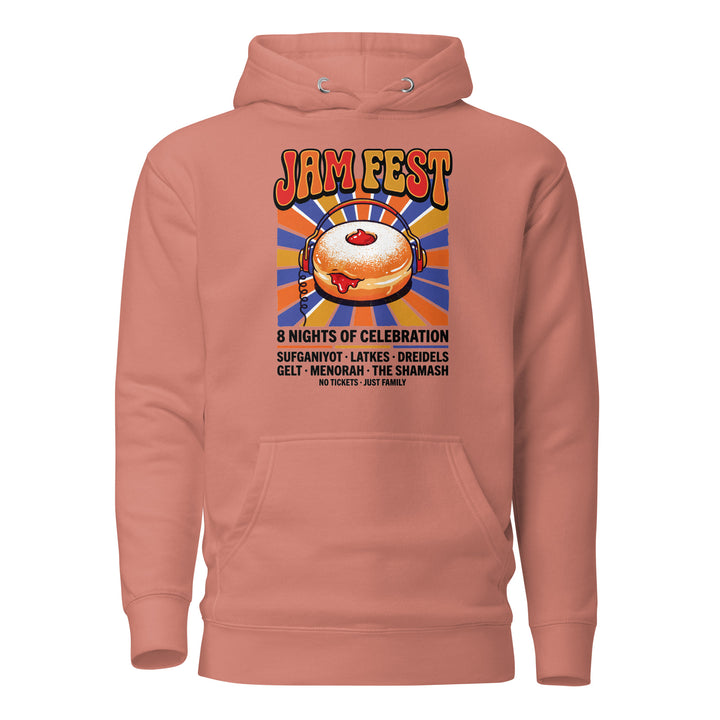 Jam Fest 8 Nights Jewish pride hoodie in Dusty Rose - flat lay