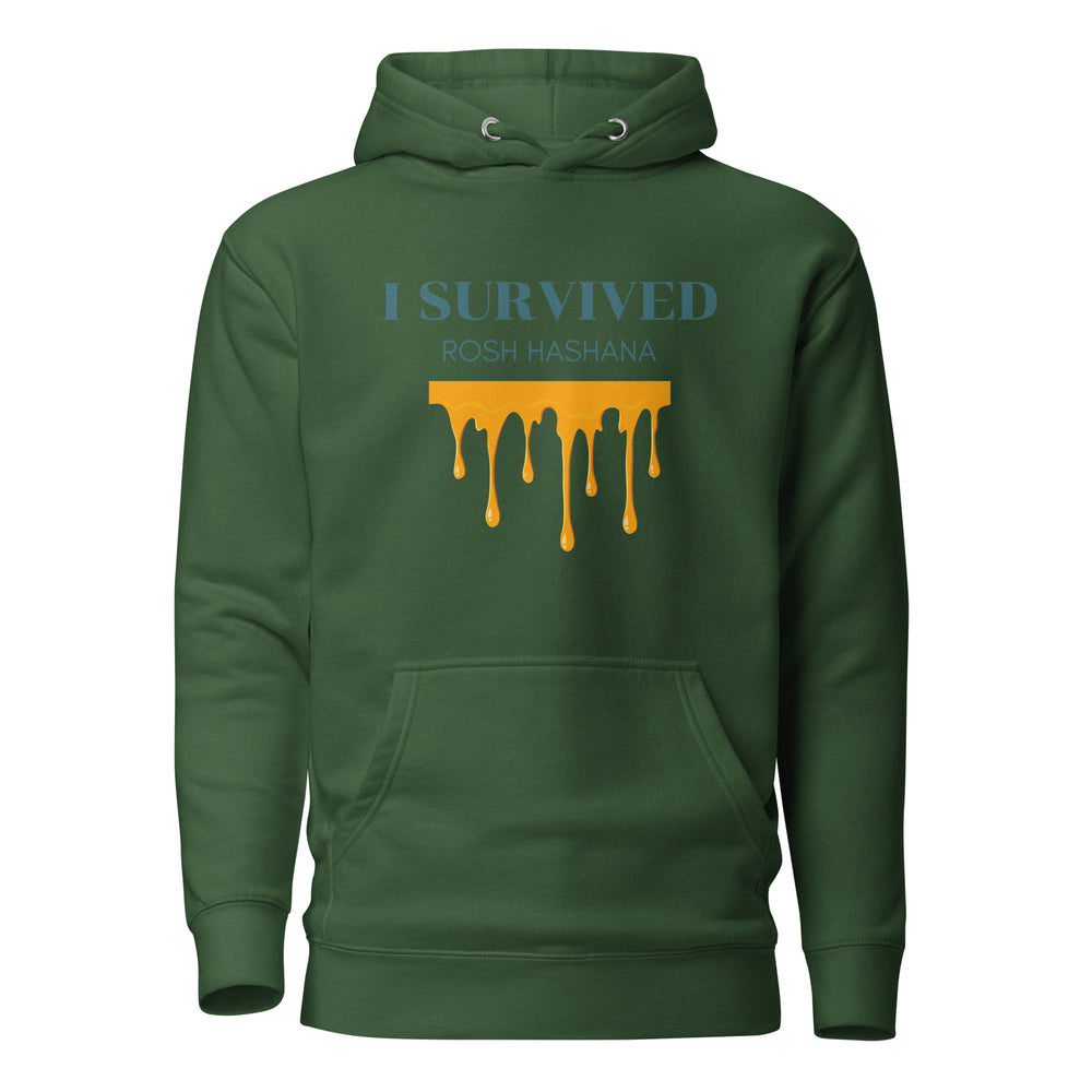 I Survived Rosh HaShana Jewish pride hoodie in Forest Green - back view