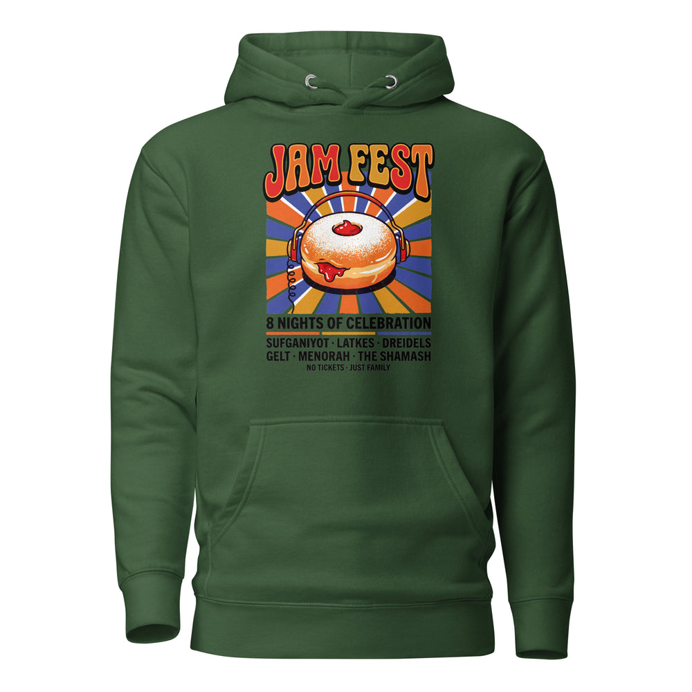 Jam Fest 8 Nights Jewish pride hoodie in Forest Green - back view