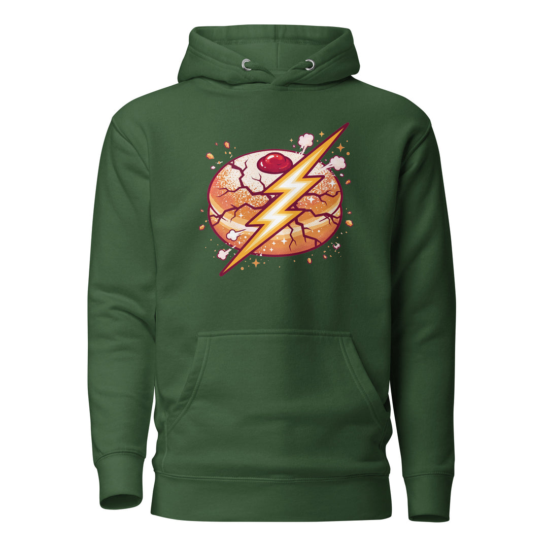 Sufganiyah Lightning Jewish pride hoodie in Forest Green - flat lay