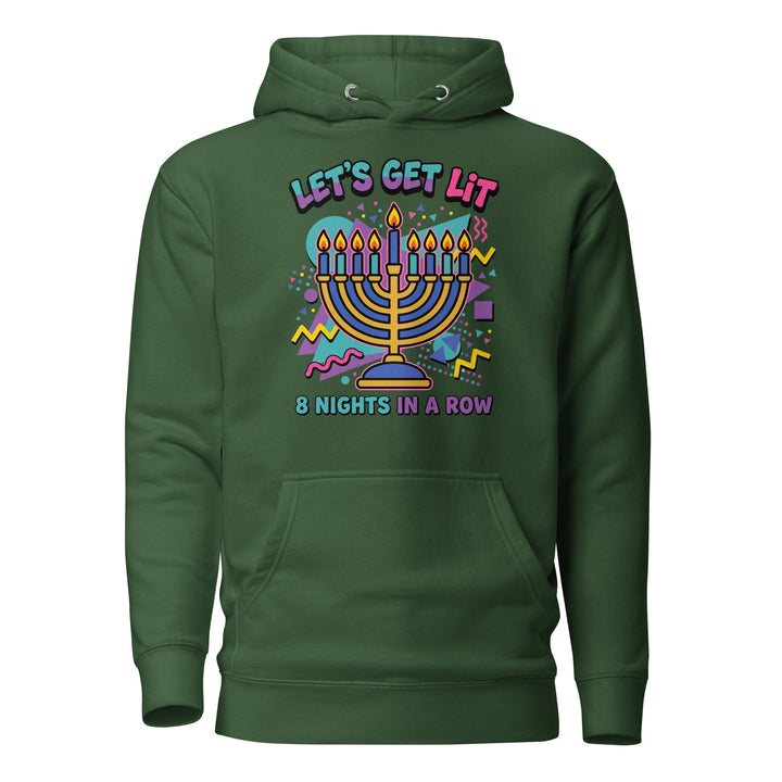 Lets Get Lit 90s Jewish pride hoodie in Forest Green - detail view