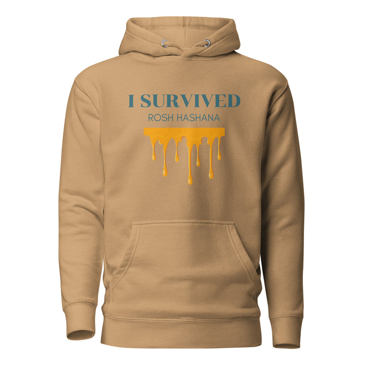 I Survived Rosh HaShana Jewish pride hoodie in Khaki - folded view