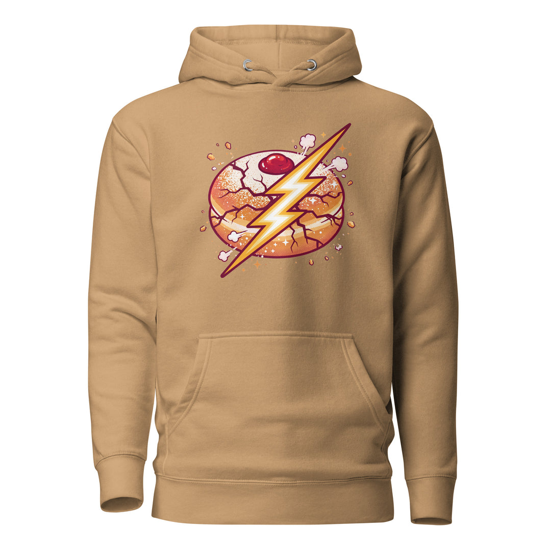 Sufganiyah Lightning Jewish pride hoodie in Khaki - front view