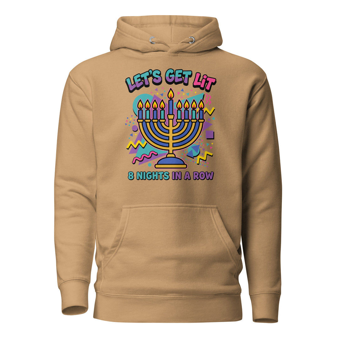Lets Get Lit 90s Jewish pride hoodie in Khaki - folded view