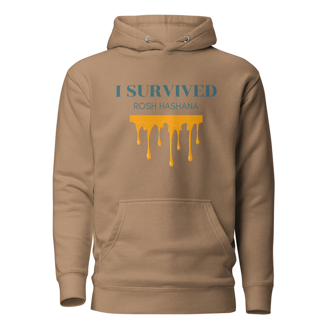 I Survived Rosh HaShana Jewish pride hoodie in Latte - side view