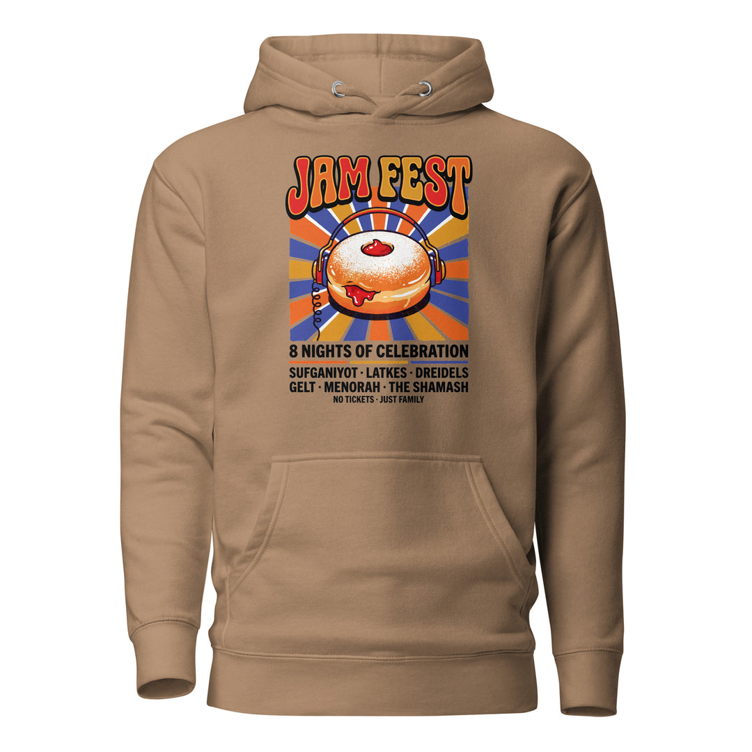 Jam Fest 8 Nights Jewish pride hoodie in Latte - lifestyle shot
