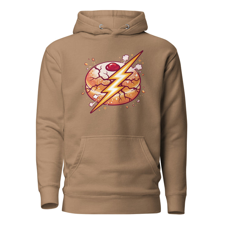 Sufganiyah Lightning Jewish pride hoodie in Latte - folded view