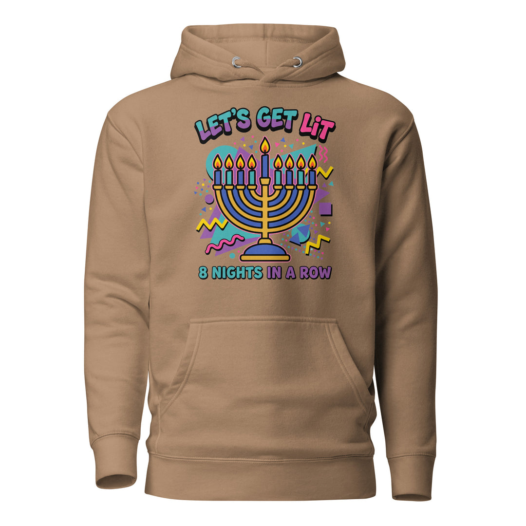 Lets Get Lit 90s Jewish pride hoodie in Latte - side view