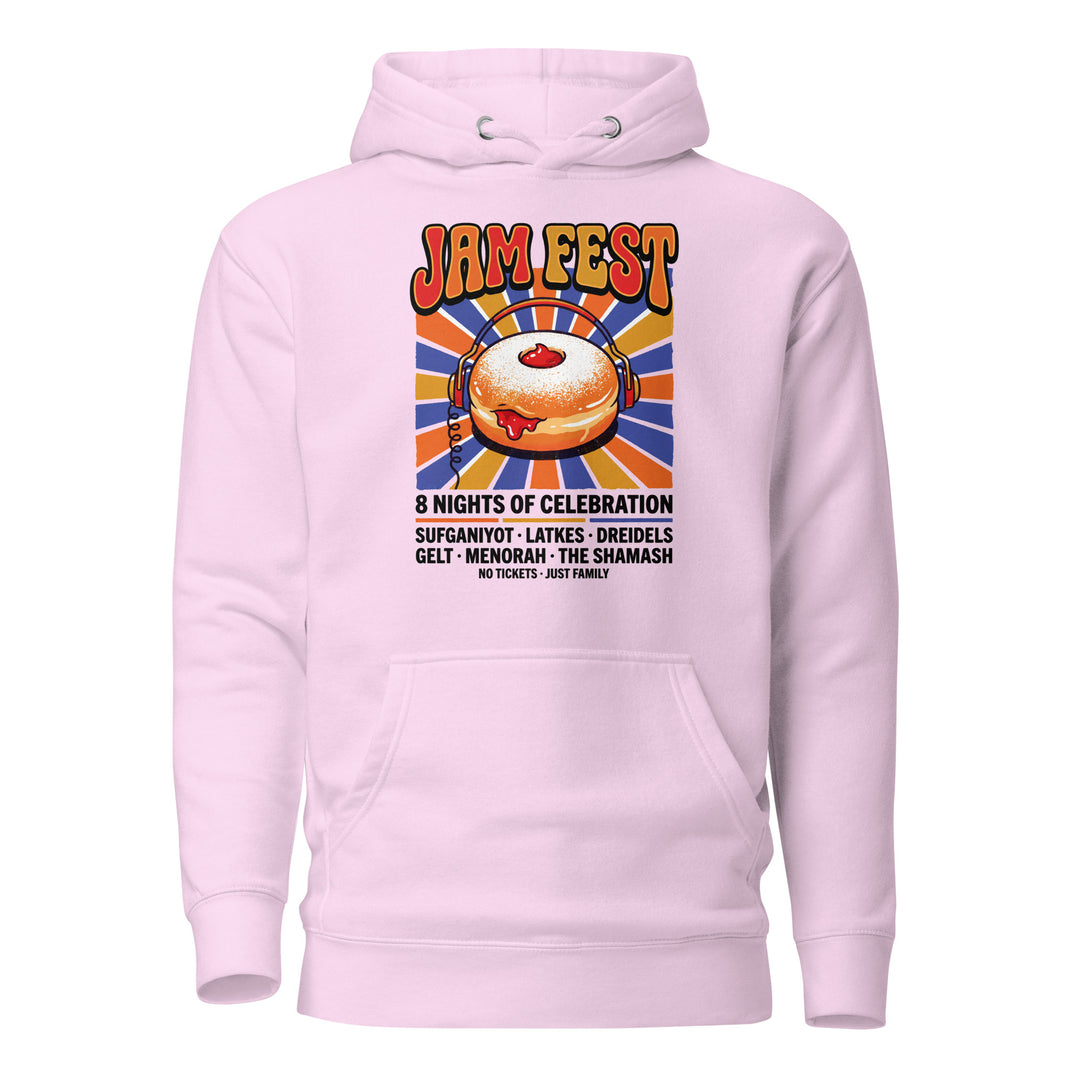 Jam Fest 8 Nights Jewish pride hoodie in Lavender - detail view