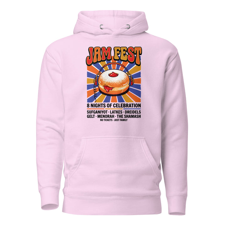 Jam Fest 8 Nights Jewish pride hoodie in Lavender - detail view