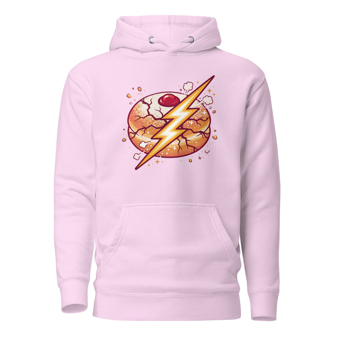 Sufganiyah Lightning Jewish pride hoodie in Lavender - close-up