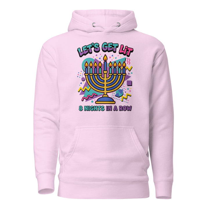 Lets Get Lit 90s Jewish pride hoodie in Lavender - flat lay