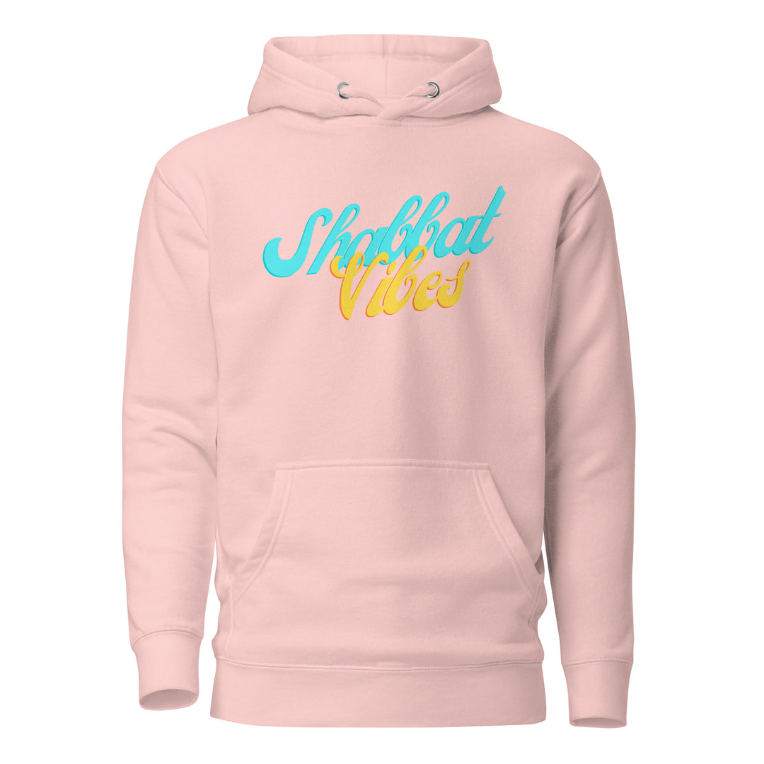 Shabbat Vibes Jewish pride hoodie in Light Pink - close-up
