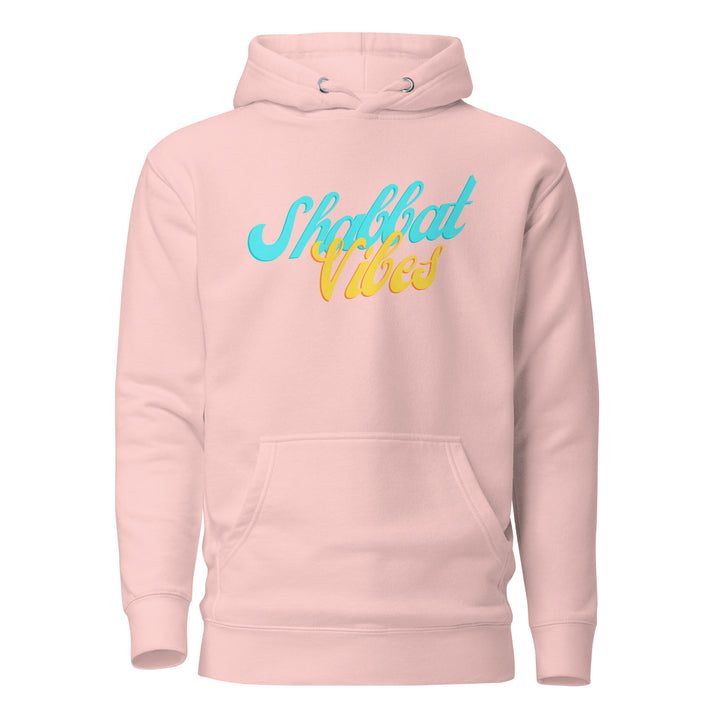Shabbat Vibes Jewish pride hoodie in Light Pink - close-up