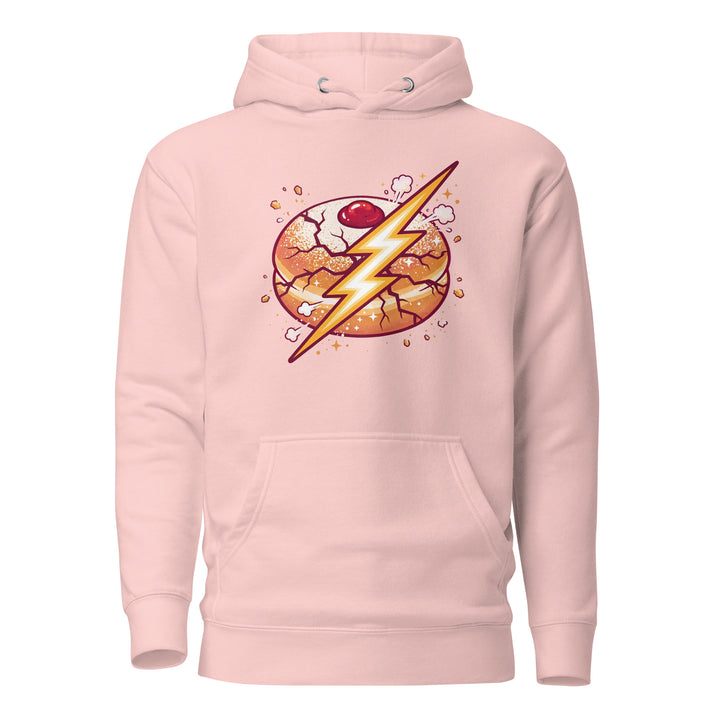 Sufganiyah Lightning Jewish pride hoodie in Light Pink - detail view