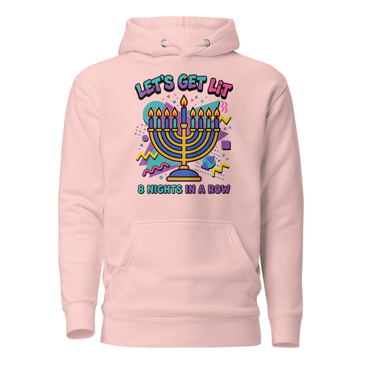Lets Get Lit 90s Jewish pride hoodie in Light Pink - close-up