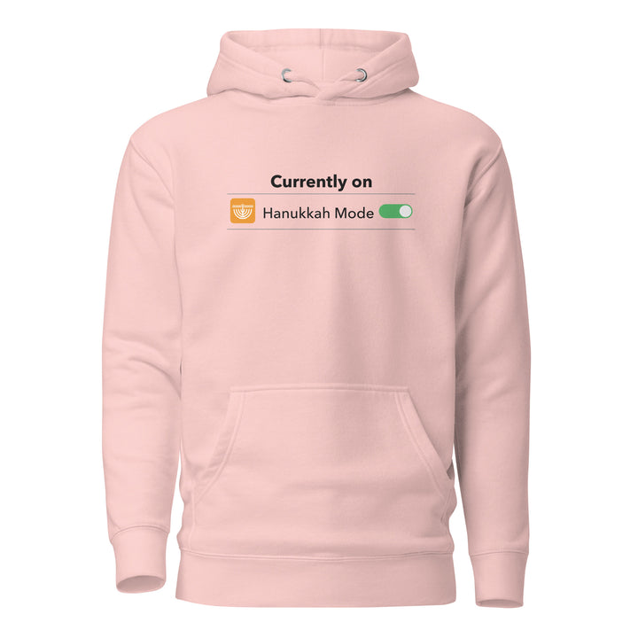 Hanukkah Mode Jewish pride hoodie in Light Pink - close-up