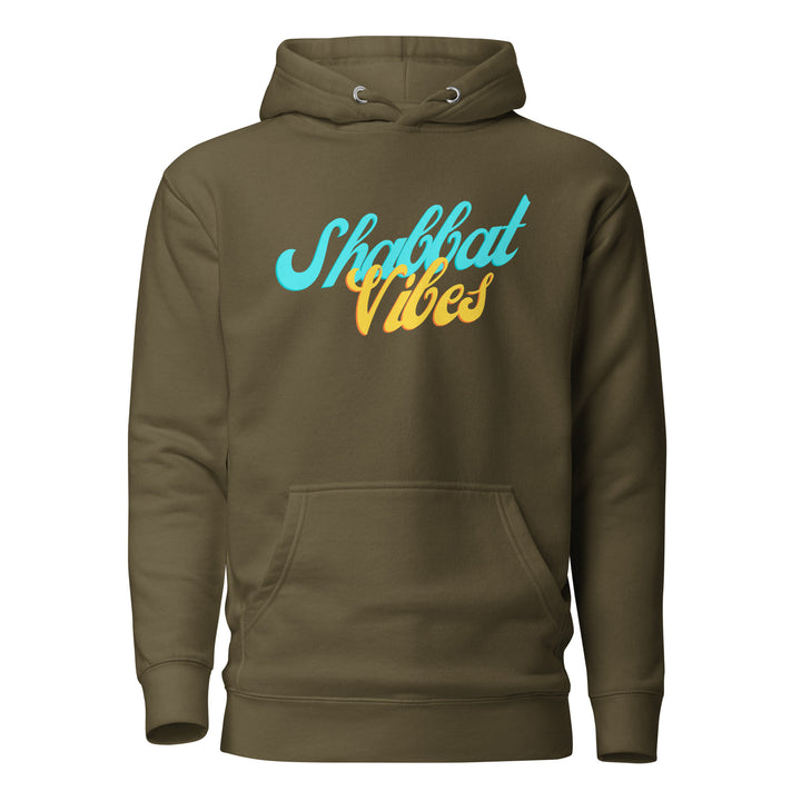 Shabbat Vibes Jewish pride hoodie in Military Green - lifestyle shot