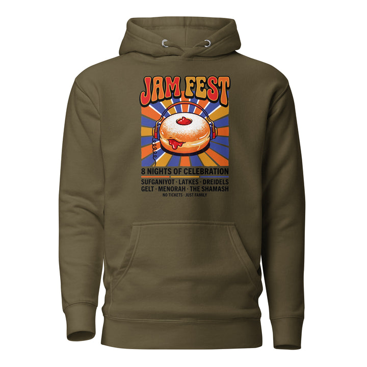 Jam Fest 8 Nights Jewish pride hoodie in Military Green - detail view