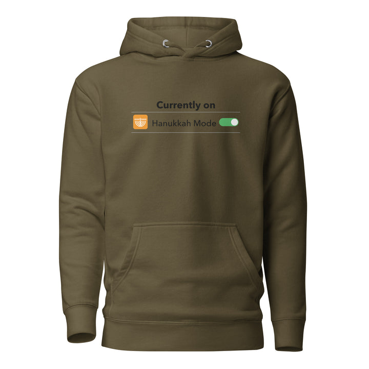 Hanukkah Mode Jewish pride hoodie in Military Green - close-up